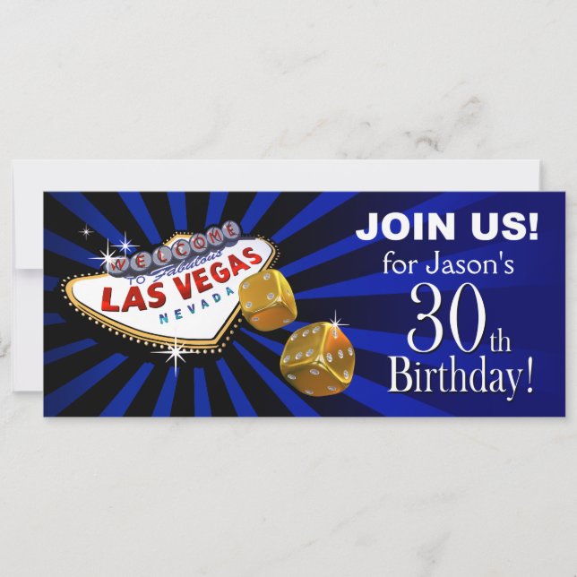 Invitación Las Vegas Starburst 30 cumpleaños oro azul negro (Anverso)