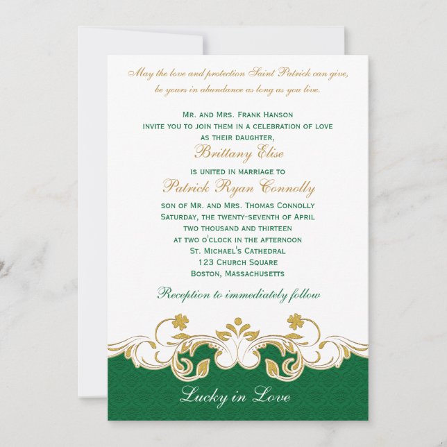 Invitación Las volutas verdes del oro blanco, el casarse de (Anverso)