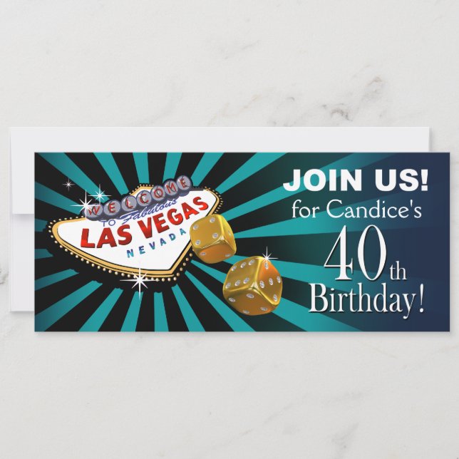Invitación Lasanias Starburst 40 cumpleaños azul turquesa neg (Anverso)