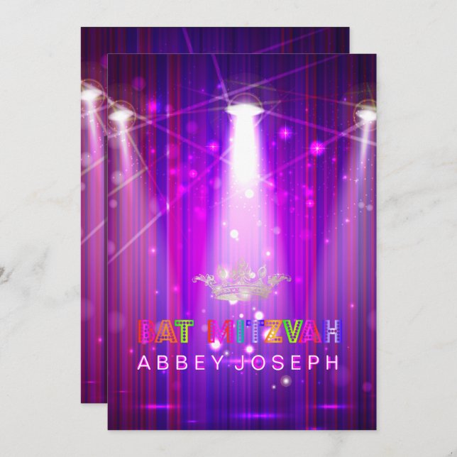Invitación Láser PixDezines / Luces Neon Bat Mitzvah (Anverso / Reverso)