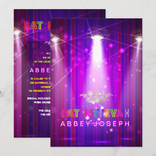 Invitación Láser PixDezines / Luces Neon Bat Mitzvah