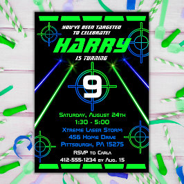 Invitación Laser Tag Neon Green and Blue Beams Birthday Party