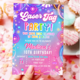 Invitación Laser Tag Party Neon Lasergame Glow Girl Birthday