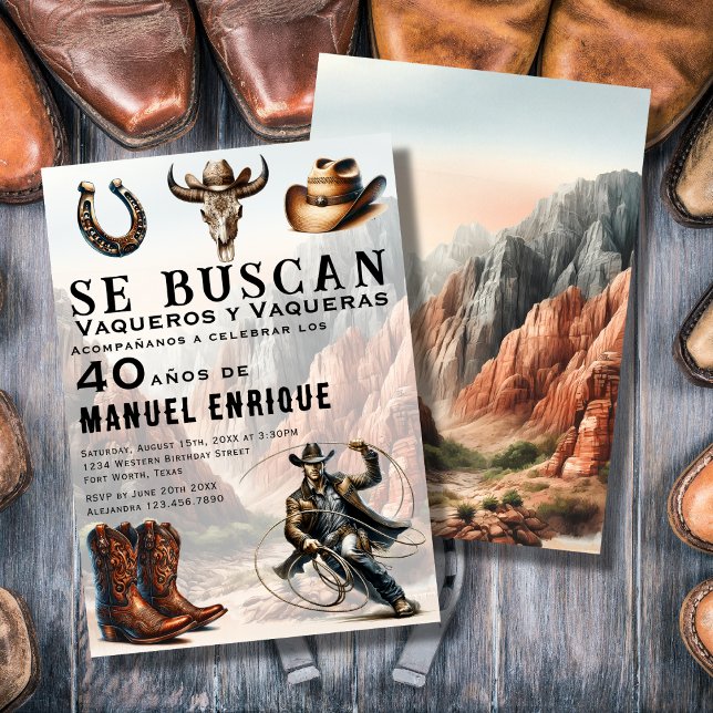 Invitación Lasso Vaquero Español Cowboy 40º cumpleaños (Subido por el creador)