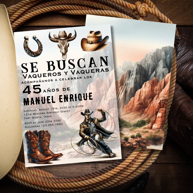 Invitación Lasso Vaquero Español Cowboy 45º cumpleaños (Subido por el creador)