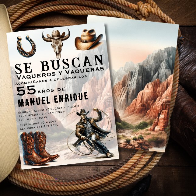 Invitación Lasso Vaquero Español Cowboy 55º cumpleaños (Subido por el creador)