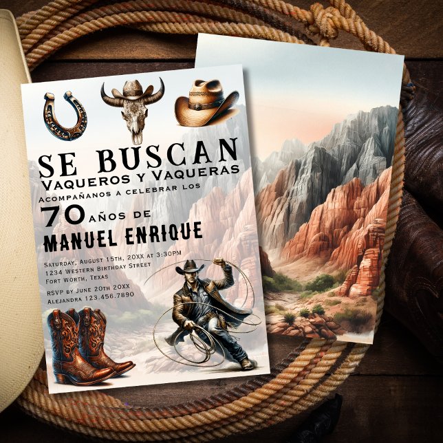 Invitación Lasso Vaquero Español Cowboy 70º cumpleaños (Subido por el creador)