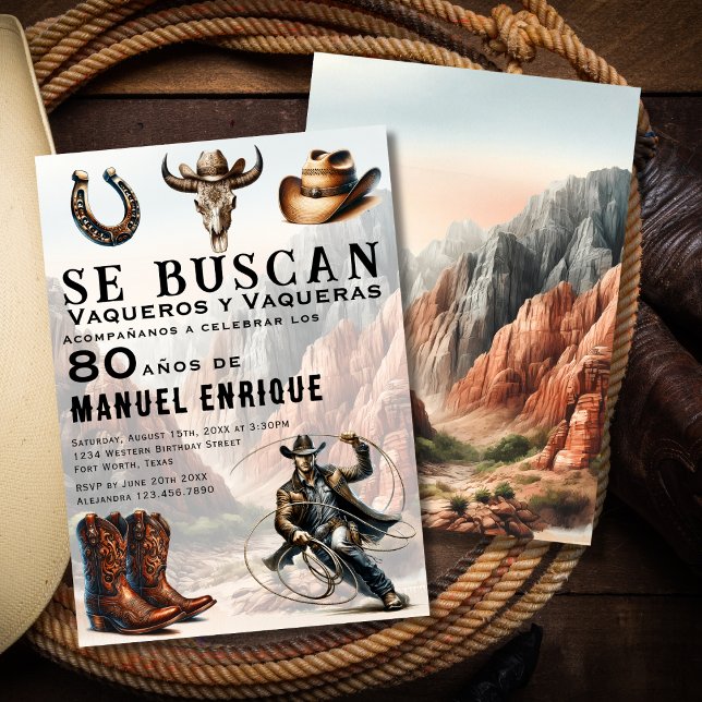 Invitación Lasso Vaquero Español Cowboy 80º cumpleaños (Subido por el creador)