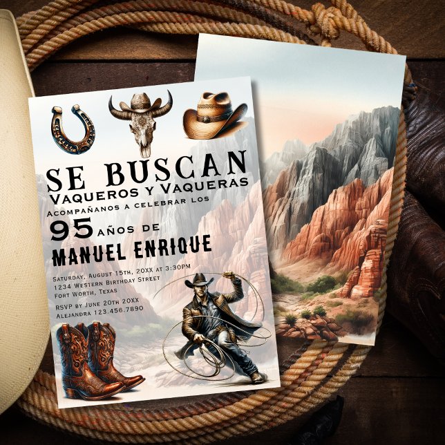 Invitación Lasso Vaquero Español Cowboy 95º cumpleaños (Subido por el creador)