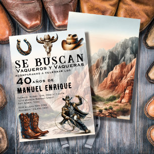 Invitación Lasso Vaquero Oeste Español Cumpleaños 40 del Vaqu