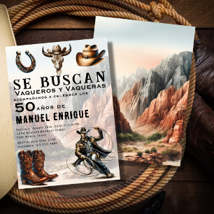 Invitación Lasso Vaquero Oeste Español Cumpleaños 50 del Cowb