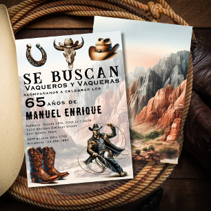 Invitación Lasso Vaquero Western Español Cumpleaños 65 del Va