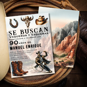 Invitación Lasso Vaquero Western Español Cumpleaños 90 del Va