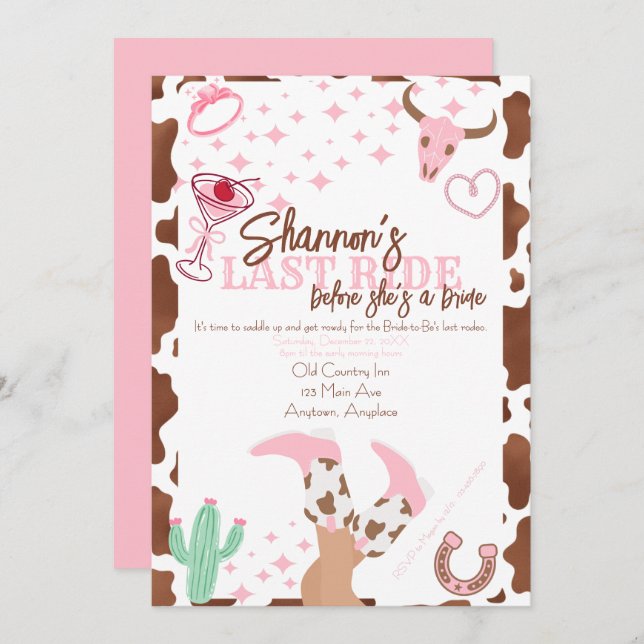 Invitación Last Ride Bachelorette Party (Anverso / Reverso)