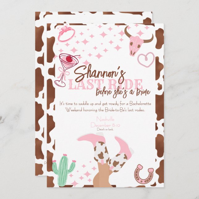 Invitación Last Ride Weekend Trip Bachelorette Party (Anverso / Reverso)