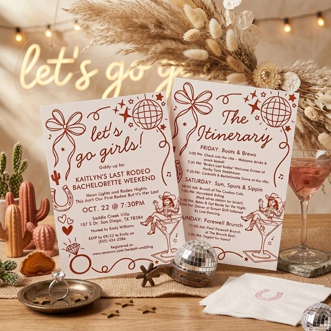 Invitación Last Rodeo Cowgirl Bachelorette Weekend Itinerary (Subido por el creador)