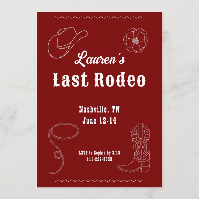 Invitación Last Rodeo Cowgirl Western Bachelorette Invitation (Anverso)