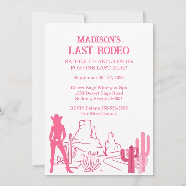 Invitación Last Rodeo Pink Bachelorette Party Weekend (Anverso)