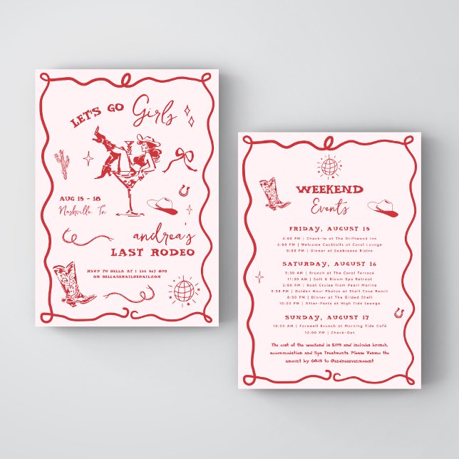 Invitación Last Rodeo Pink & Red Western Cowgirl Bachelorette (Subido por el creador)