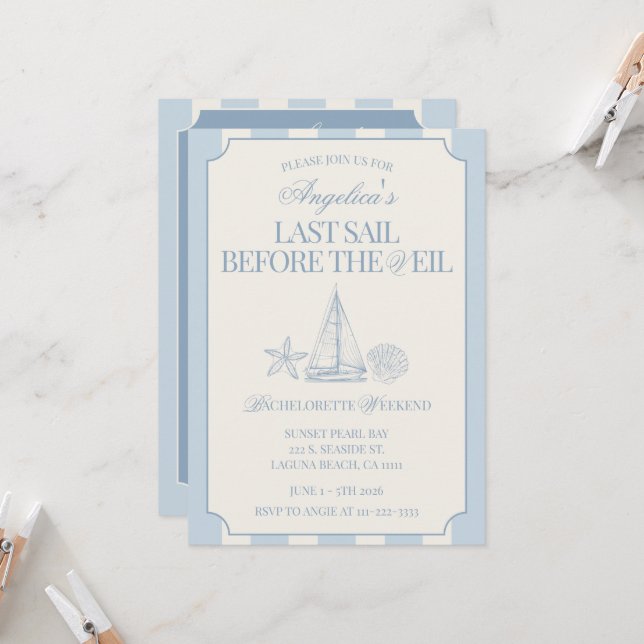 Invitación Last Sail Before The Veil Bachelorette Itinerary & (Anverso/Reverso In Situ)