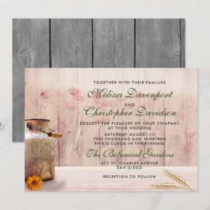 Invitación Lata de Leche Rústica con Trigo y Flores Boda