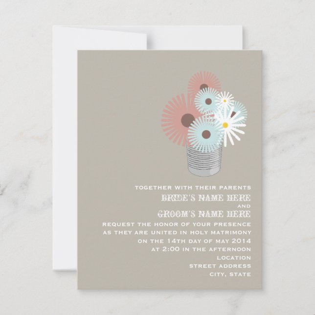 Invitación Lata de melocotón y de flores azules que casan la (Anverso)