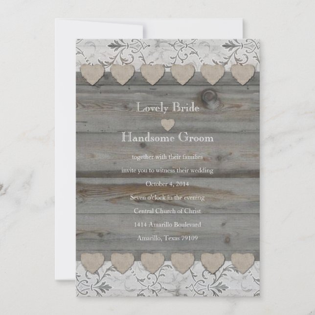 Invitación lateral de la boda de madera 2 del (Anverso)