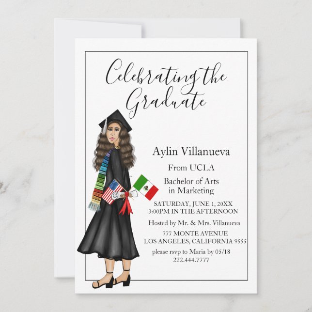Invitación Latina con banderas y diploma de graduación univer (Anverso)