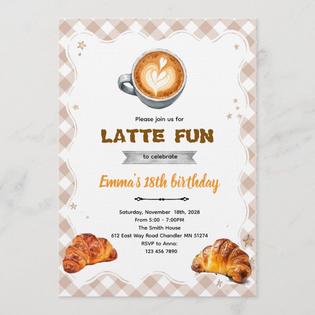 Invitación Latte Birthday Brunch party Invitation  (Anverso)