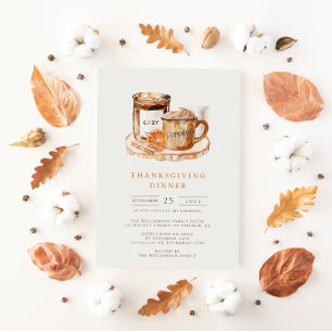 Invitación Latte de Calabaza con Acuarela y Vela de Acción de