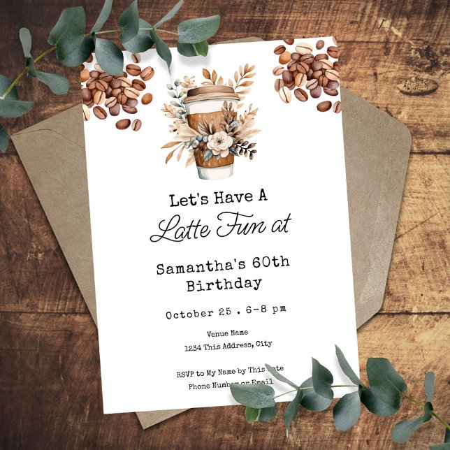 Invitación Latte Fun Coffee 60 cumpleaños adulto editable (Subido por el creador)