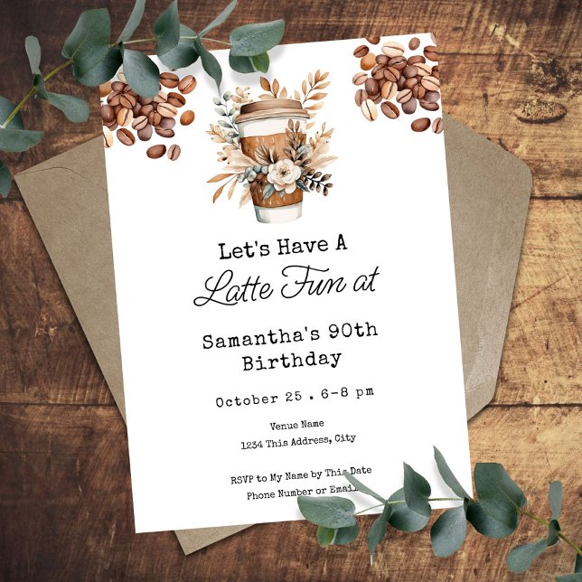 Invitación Latte Fun Coffee 90th Adult Birthday (Subido por el creador)