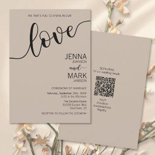 Invitación Latte Mocha Amor Negro Escritura Minimalista Boda