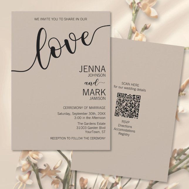 Invitación Latte Mocha Black Love Script Minimalist Wedding (Subido por el creador)