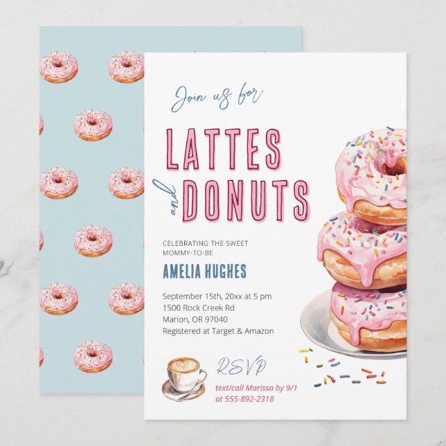 Invitación Latte y donuts para el almuerzo de brunch en Baby  (Anverso / Reverso)