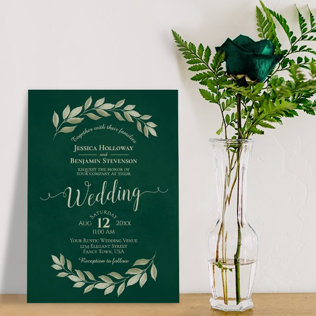 Invitación Laurel de color verde esmeralda deja Boda (Subido por el creador)