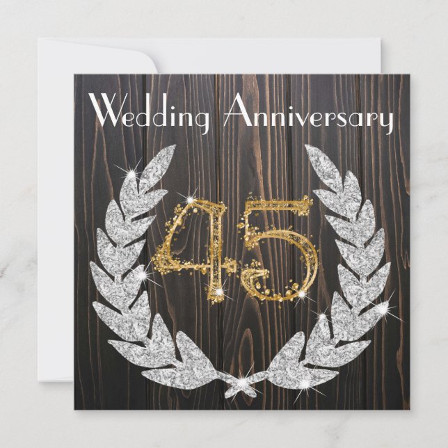 Invitación Laurel de Diamantes y Oro 45 Aniversario Boda En (Anverso)