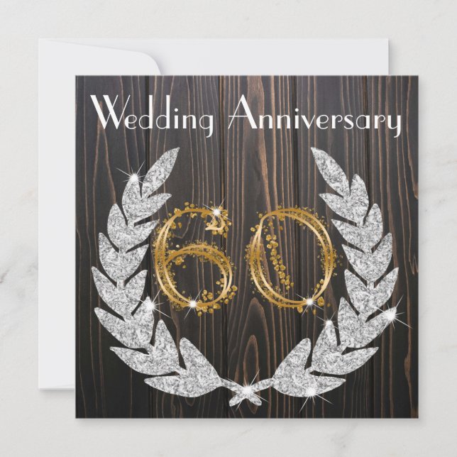 Invitación Laurel de Diamantes y Oro 60 años Boda en (Anverso)