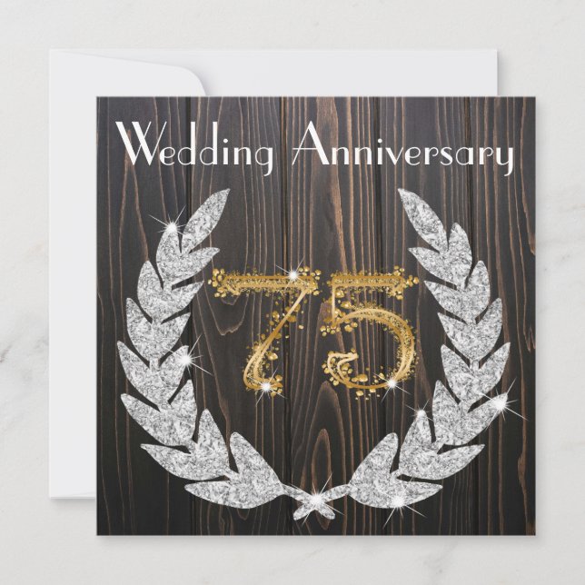 Invitación Laurel de Diamantes y Oro 75 Aniversario Boda Inv (Anverso)