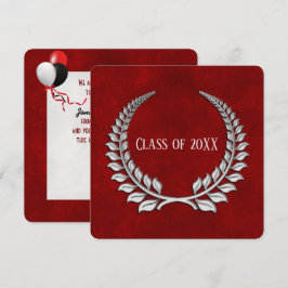 Invitación Laurel de plata graduada en rojo