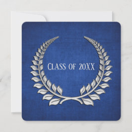Invitación Laurel de plata graduada sobre azul