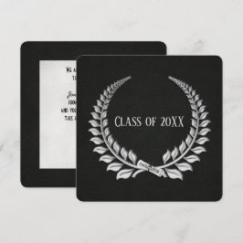 Invitación Laurel de plata graduada sobre cuero negro