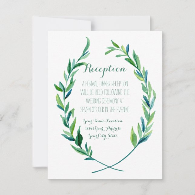 Invitación Laurel de recepción Wreath moderna y simple hoja d (Anverso)