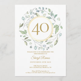 Invitación Laurel Garland Gold Monograma 40 cumpleaños