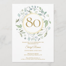 Invitación Laurel Garland Gold Monograma 80 cumpleaños
