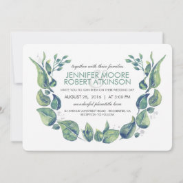 Invitación Laurel Greenery Wreath Watercolor Boda