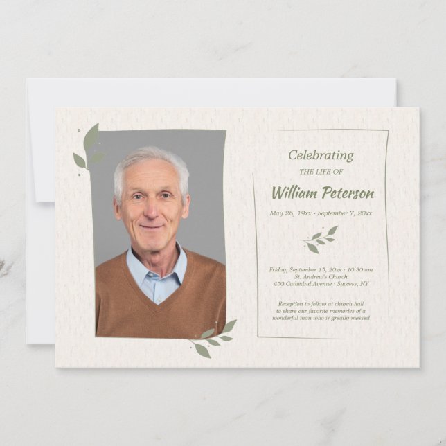 Invitación Laurel Leaf Frame Celebration of Life Card (Anverso)