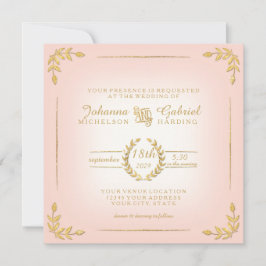 Invitación Laurel Leaf Pink Gold Typography Boda moderno