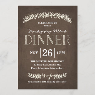 Invitación Laurel Potluck Dinner Chalkboard   Acción de graci