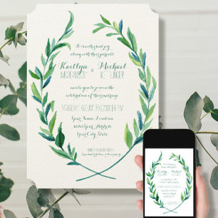 Invitación Laurel Wreath Eucalyptus Leaf Branch Moderno Simpl